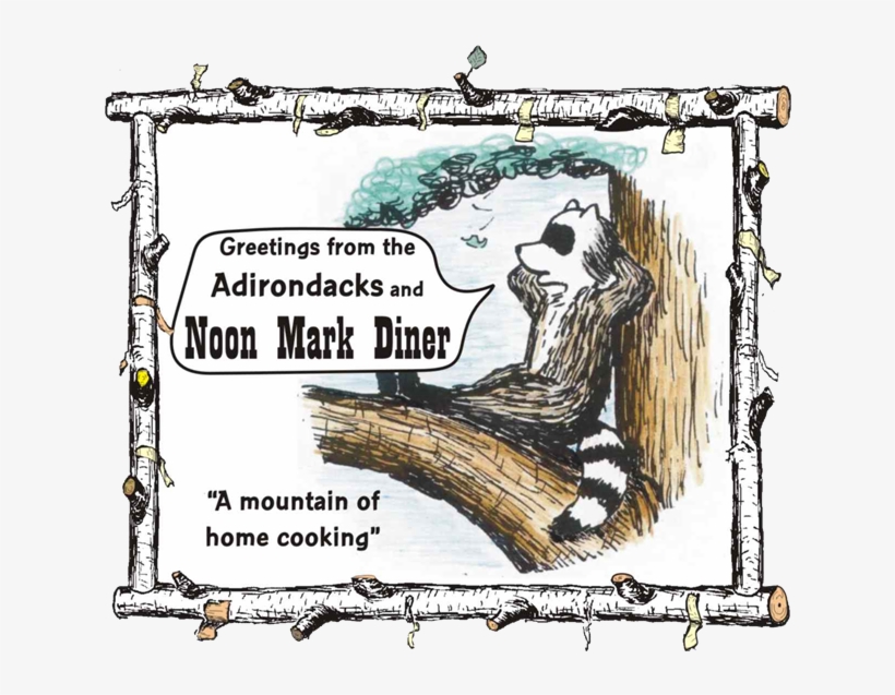 Cartoon Of Raccoon Lounging In Crook Of Tree With Caption - Adirondack Mountains, transparent png #4449897