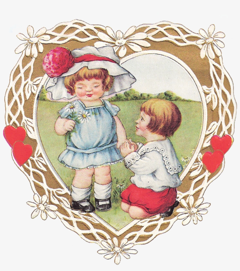 Happy Valentines Day Card Vector - Valentine-vintage Kinder Postkarte, transparent png #4457958