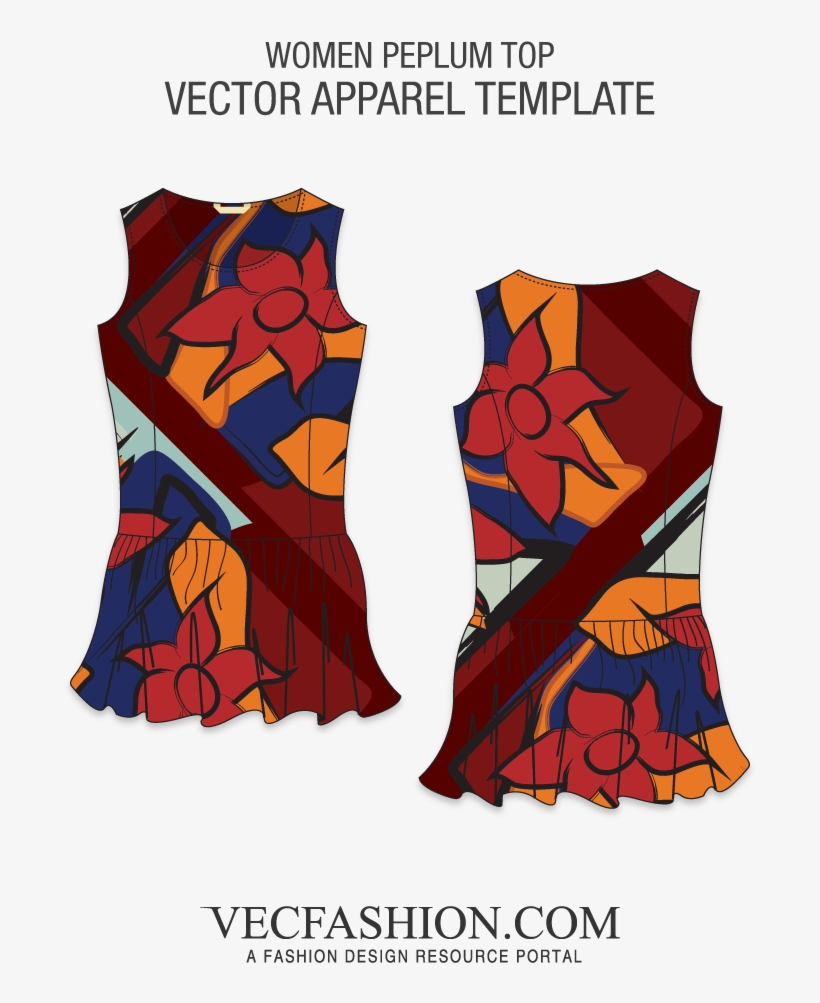 Peplum Top With Foliage Repeat Pattern - Overskirt, transparent png #4461936