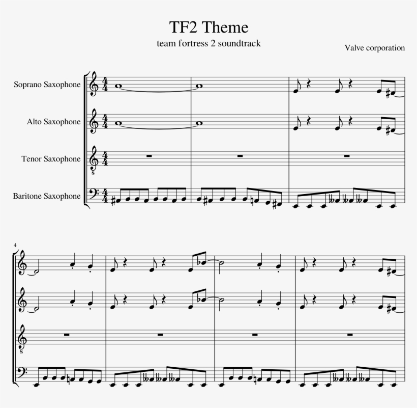 Tf2 Theme Sheet Music For Soprano Saxophone, Alto Saxophone, - All Star Tenor Sax, transparent png #4465695