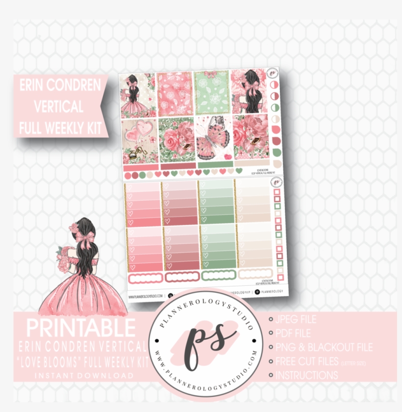 Love Blooms Full Weekly Kit Printable Planner Sticke - Paperclip Bow Planner Sticker, transparent png #4470620