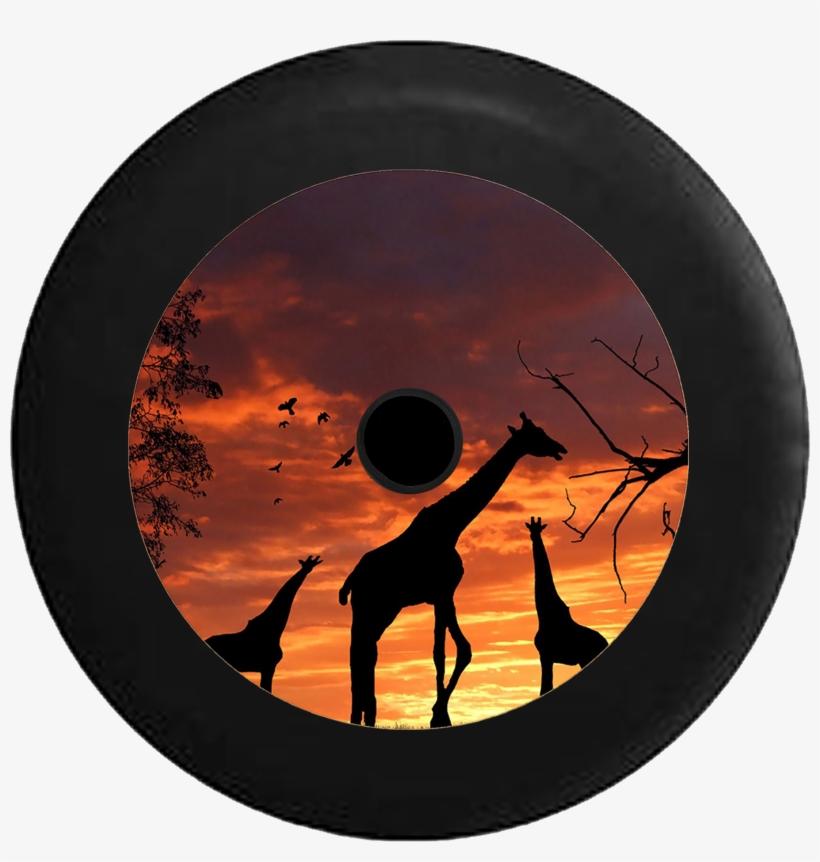 Jeep Wrangler Jl Backup Camera Silhouette Giraffes - Tirecoverpro Full Color Silhouette Giraffes Over Sunset, transparent png #4471143