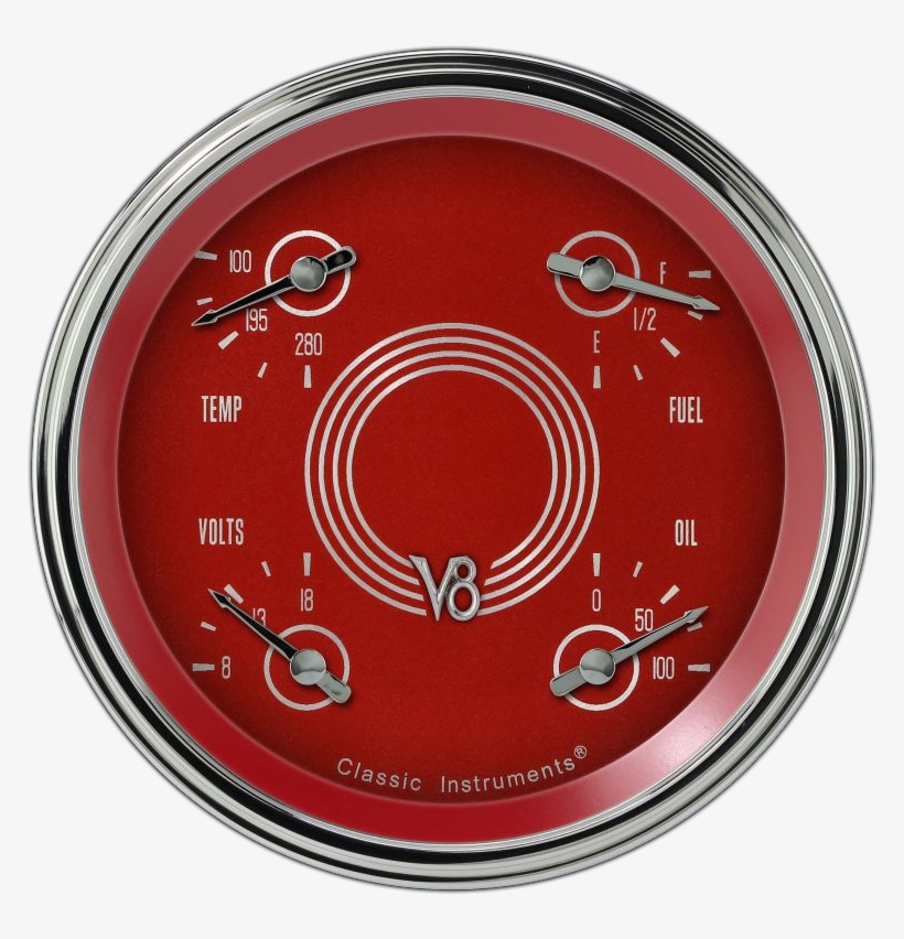 V8rs78slc - Classic Instruments V8 Red Steelie Series Quad Gauge:, transparent png #4473765