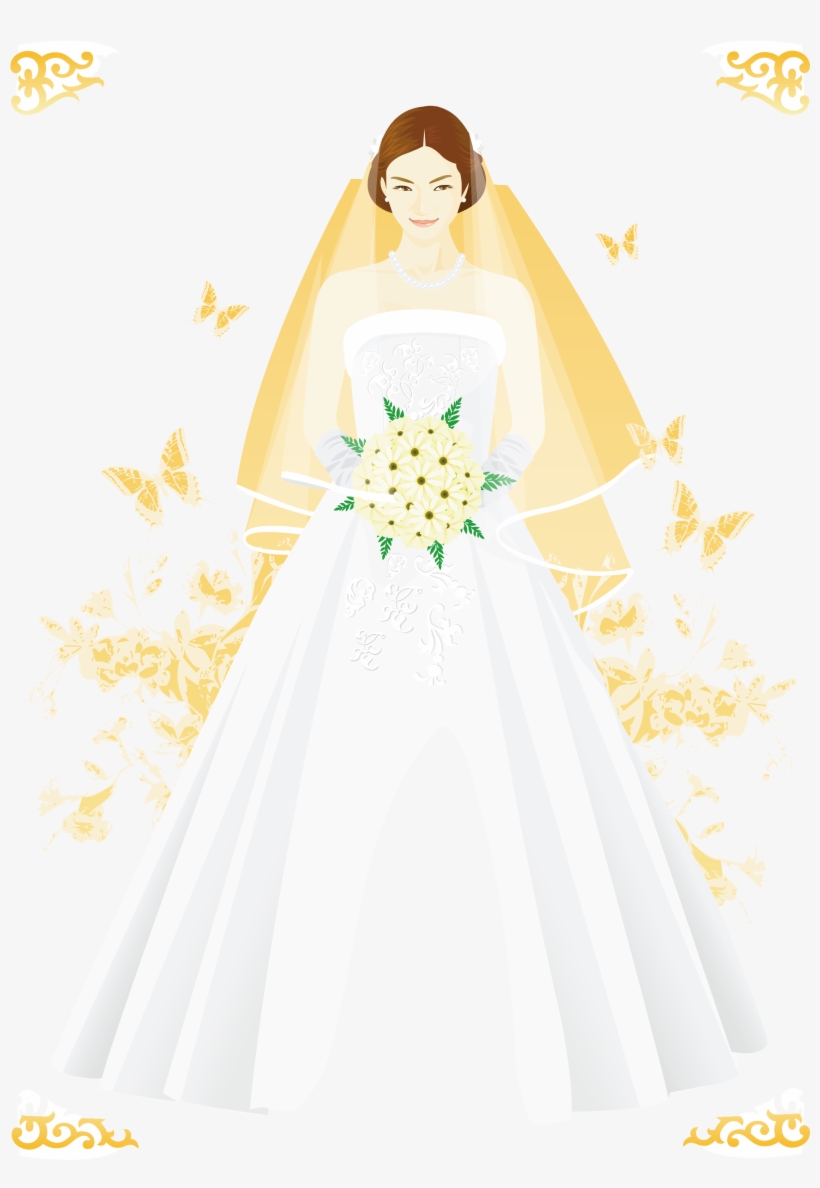 Bride Marriage Cartoon Veil Handpainted - Wedding Dress, transparent png #4477652