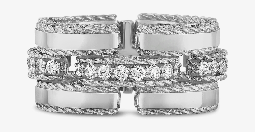 Roberto Coin 18k White Gold Retro Link Ring With Diamonds - Diamond Link Ring, transparent png #4477864