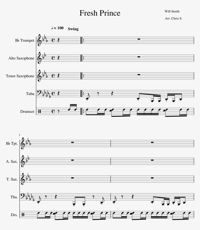 Fresh Prince Sheet Music For Trumpet, Alto Saxophone, - Bee Swarm Simulator Song Piano, transparent png #4478064