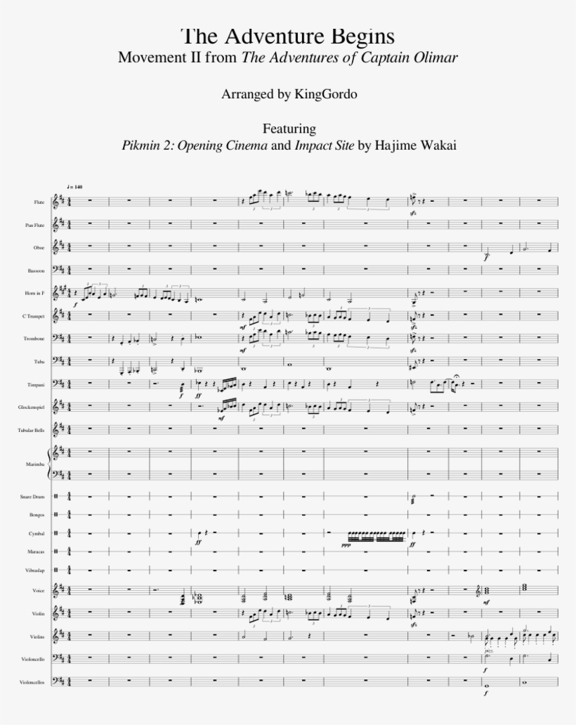 The Adventure Begins Sheet Music For Flute, Violin, - Pikmin 2, transparent png #4478178