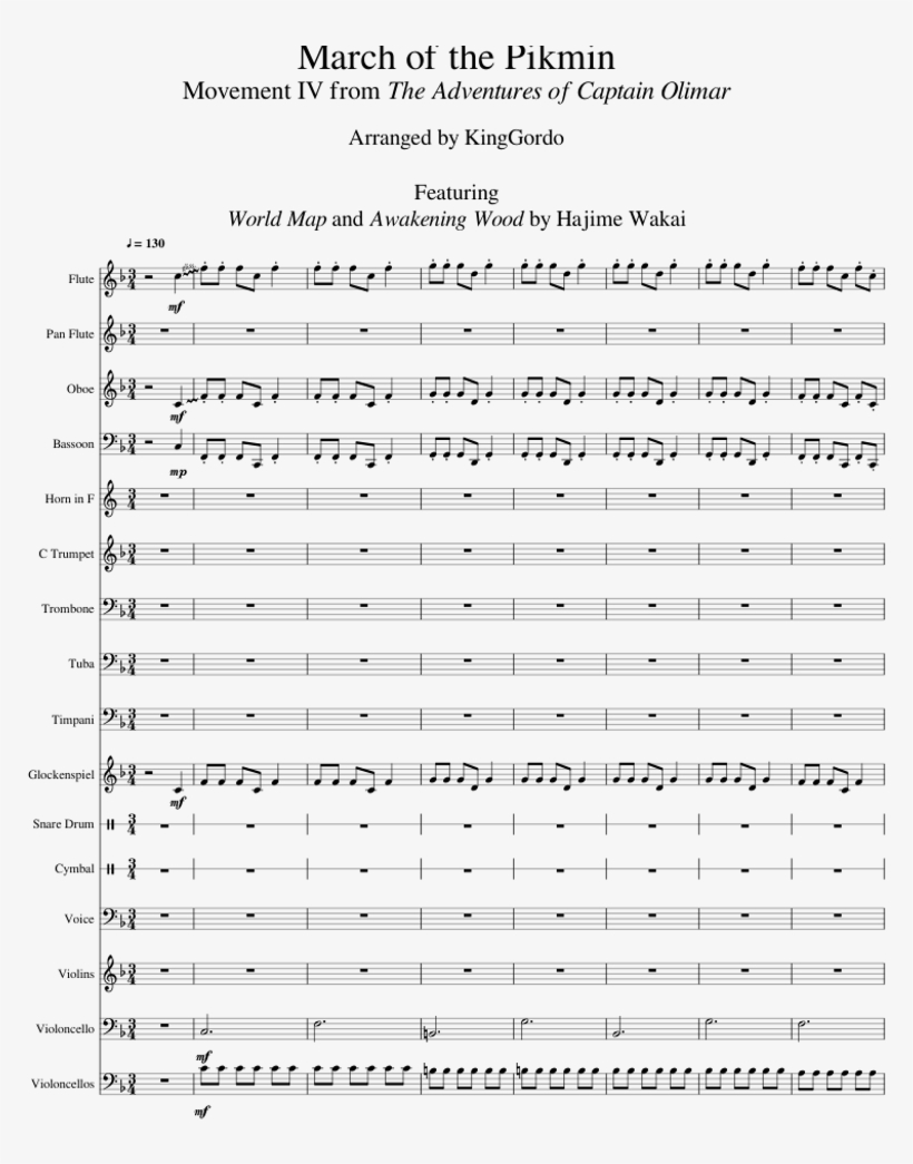March Of The Pikmin Sheet Music For Flute, Other Woodwinds, - Pikmin Area Select Sheet Music, transparent png #4478467