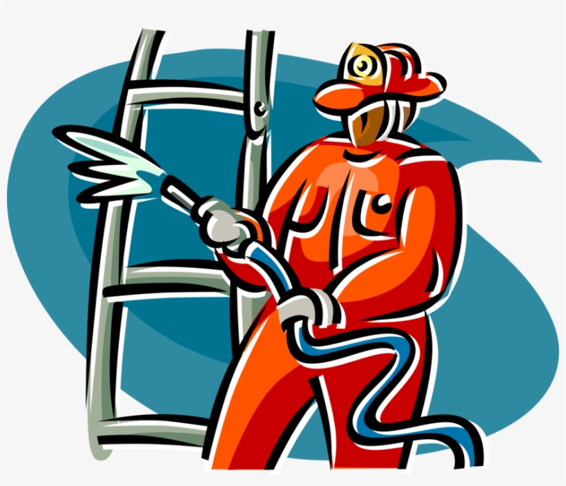 Vector Illustration Of Firefighter Fights Fire With - Clip Art, transparent png #4487713