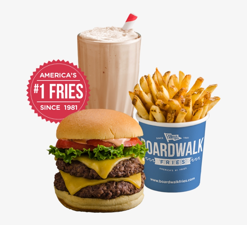 French Fries, Hamburger, And A Milkshake - Boardwalk Fresh Burgers & Fries, transparent png #4495165