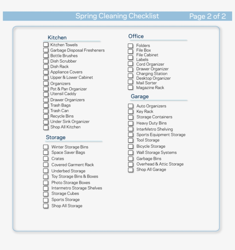 House Cleaning List Template - Spring Cleaning Checklist, transparent png #4496557