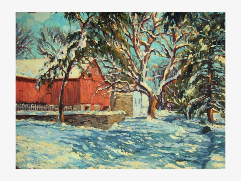 Elm And Evergreens Under Snow - Painting, transparent png #450969