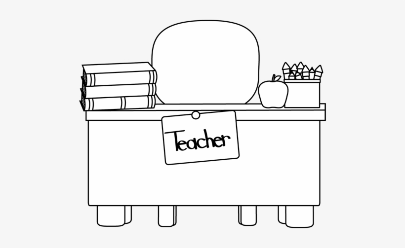 Back And White Teacher's Desk Clip Art - Teacher And Students Coloring Pages, transparent png #455248