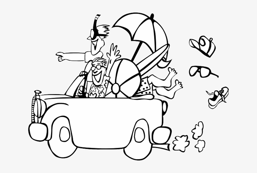 Black, People, Beach, Trip, Car, White, Sale, Road - Summer Vacation Clip Art Black And White, transparent png #458916