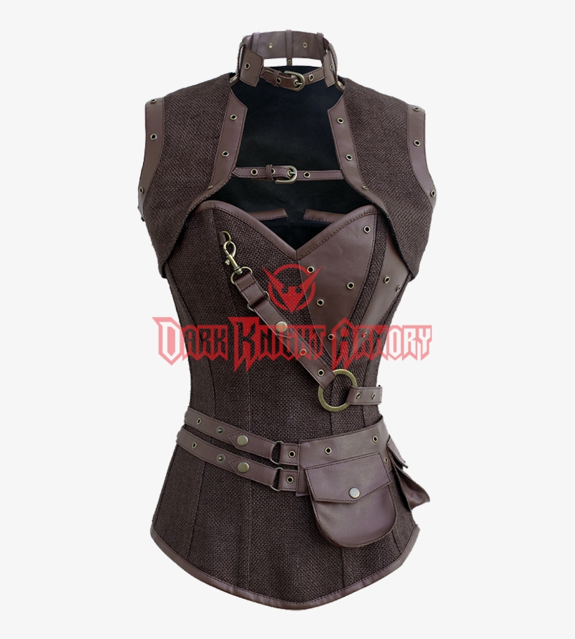 Steampunk Jute Overbust Corset With Detachable Belt - Corset Brown Steampunk With Bolero And Belt, transparent png #4501344