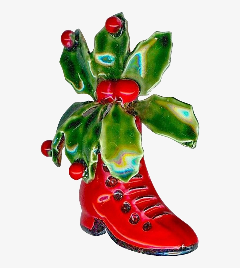 Charming Robert Enamel Red Boot Holly Berries Xmas - Brooch, transparent png #4511608