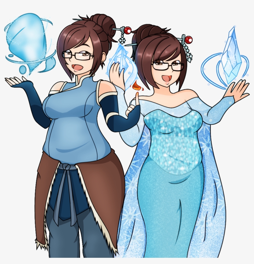 Overwatch Elsa Red Blue People Clothing Cartoon Fictional - Mei Overwatch Elsa Frozen, transparent png #4513897