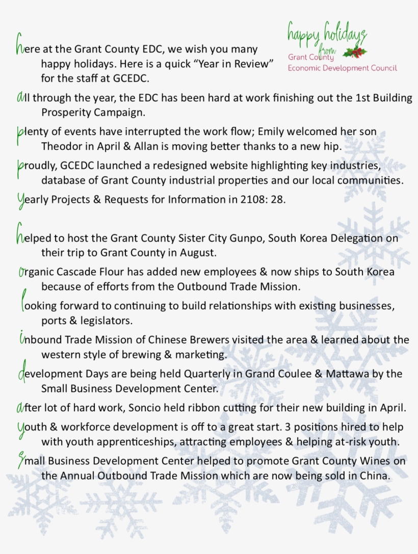 Happy Holidays From The Grant County Edc, transparent png #4516558