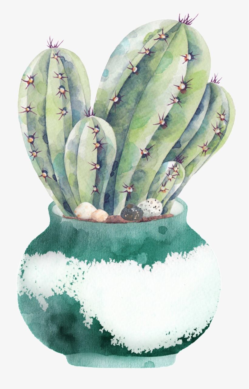 Hand Painted A Plate Of Cactus Png Transparent - Cactus Watercolor Painting Poster, transparent png #4518936