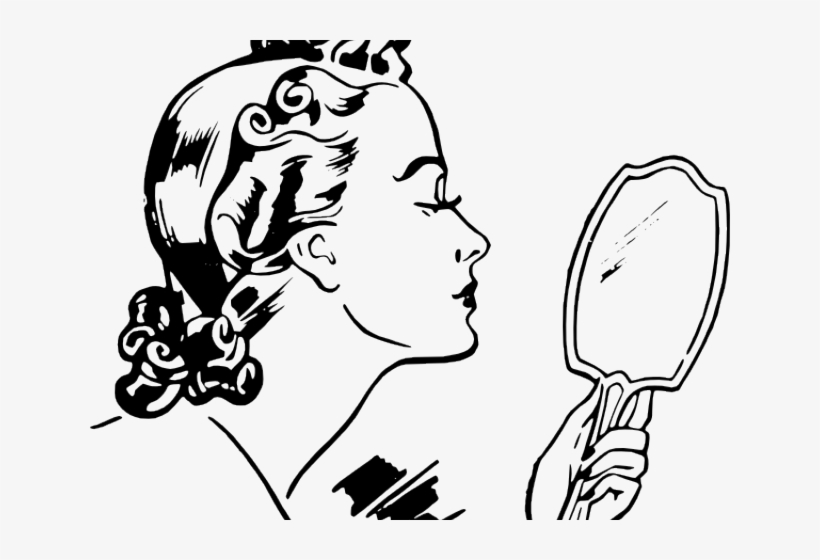 Vintage Woman Clipart - Woman Looking In Mirror Drawing, transparent png #4527032