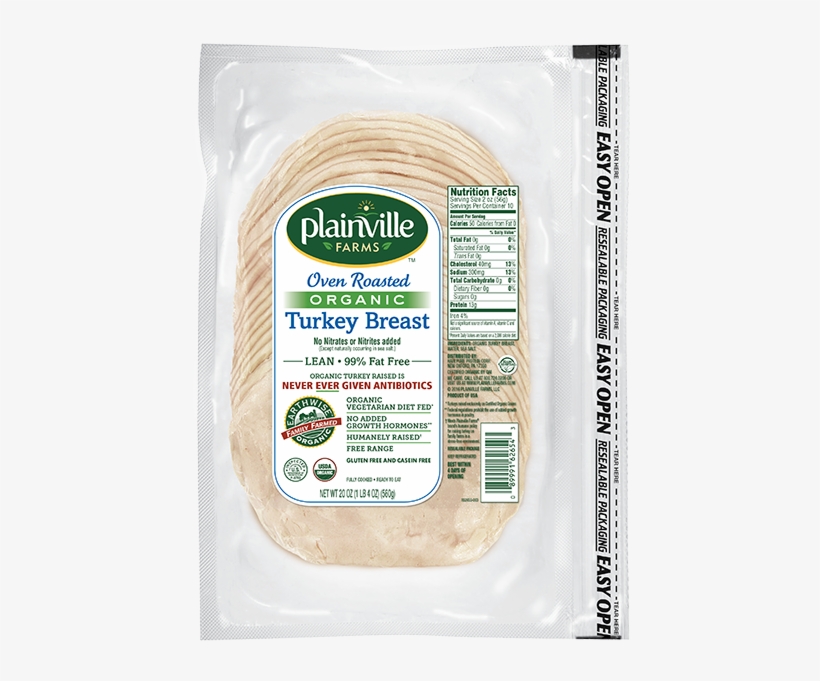 Pre-sliced Organic Oven Roasted Turkey - Plainville Farms Organic Turkey Breast, Oven Roasted, transparent png #4529514