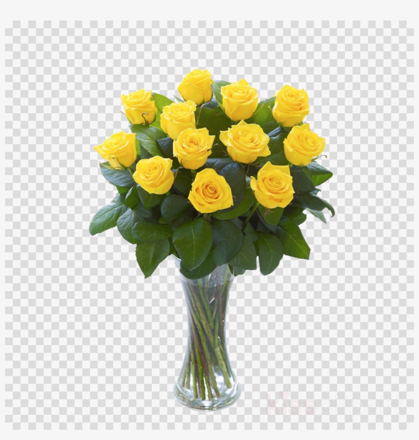 Download Elegant Red Roses Vase Arrangement Clipart - Yellow Roses In Vase, transparent png #4544974