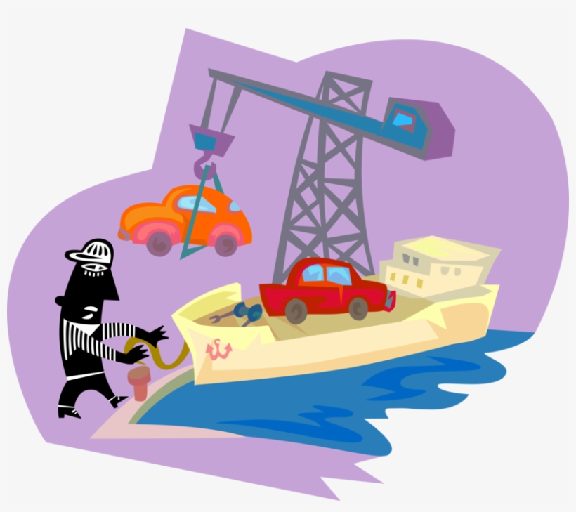 Vector Illustration Of Automobiles Being Loaded By - Ship, transparent png #4557671