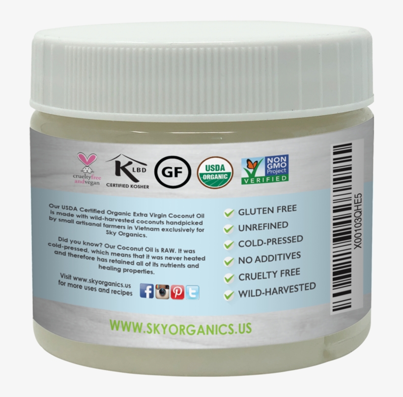 Usda Organic Extra Virgin Coconut Oil-4 - Cosmetics, transparent png #4560446