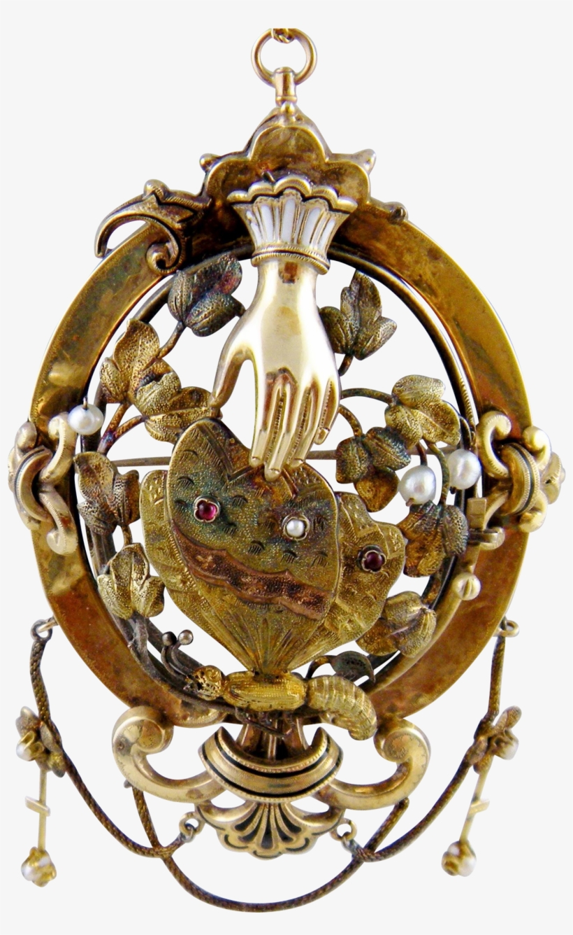 Monumental Antique 14 Karat Gold Cuffed Hand & Butterfly - Brass, transparent png #4579726