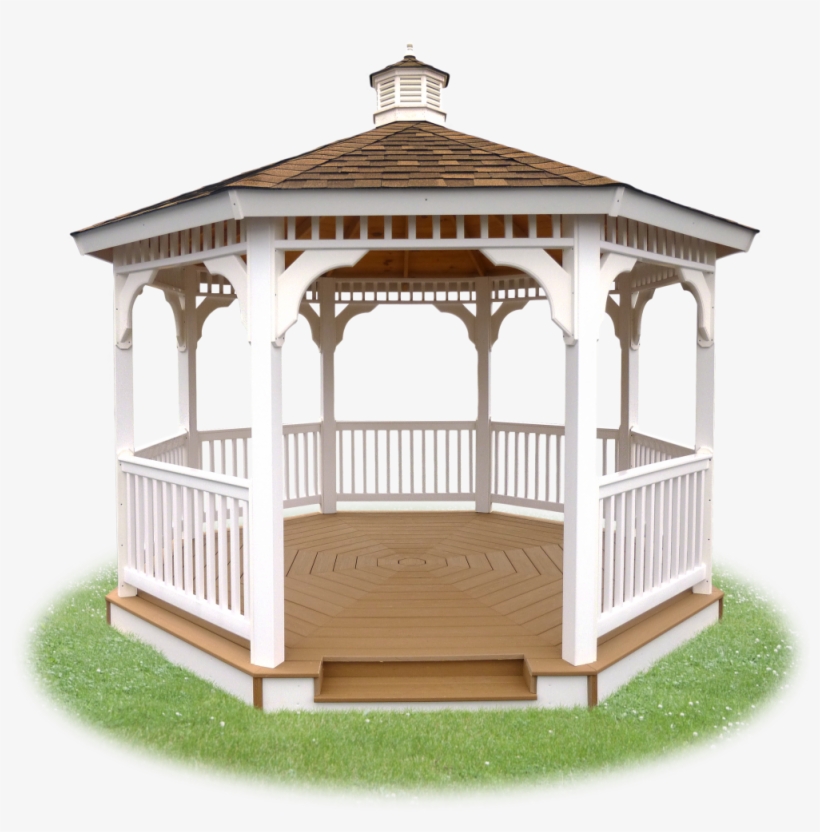 Open Vinyl Single Roof Octagon Gazebo From Pine Creek - White And Stain Gazebo, transparent png #4587347