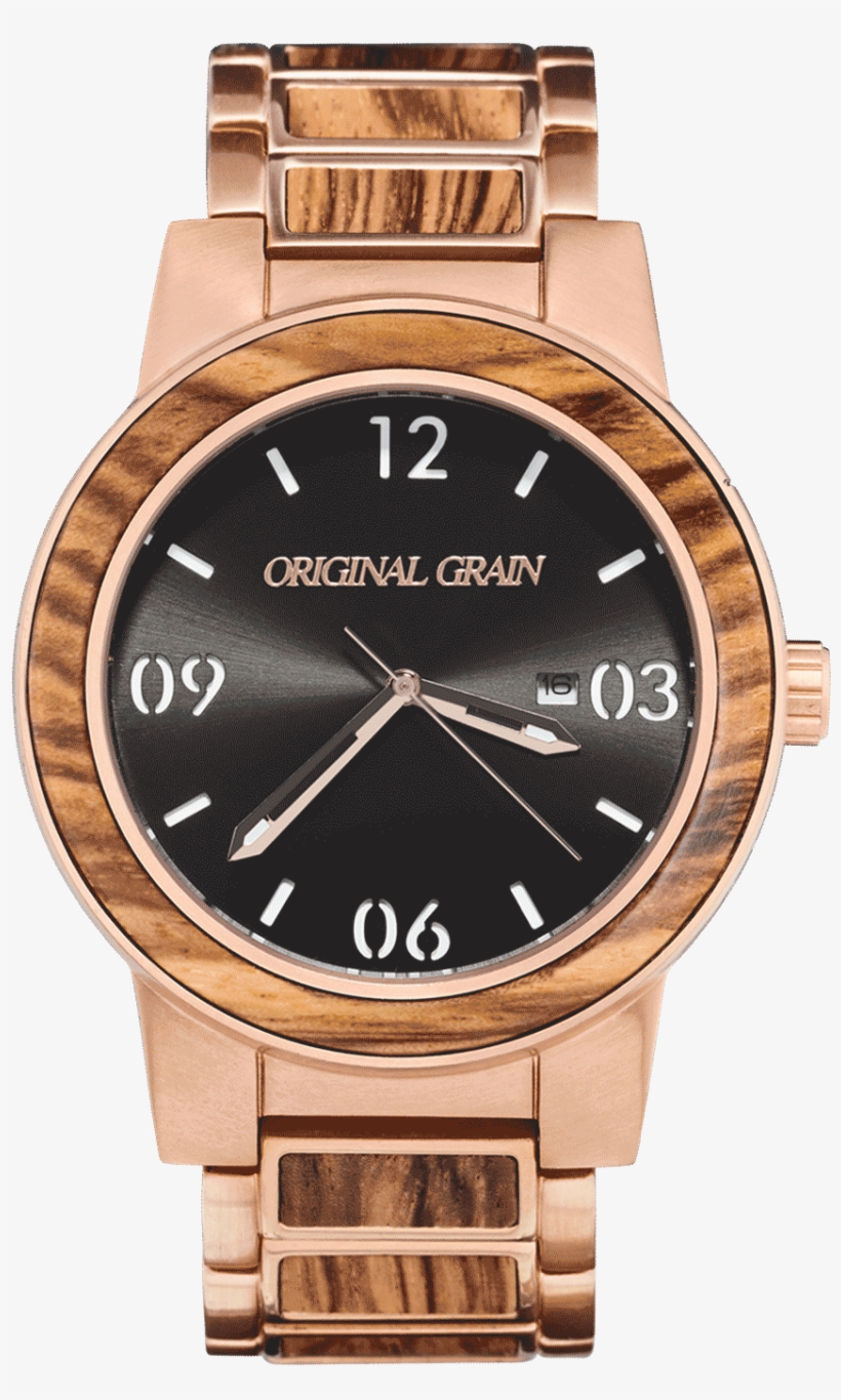 Explore Wooden Watch, 316l Stainless Steel And More - Original Grain Women's Barrel Zebra Wood Rose Gold, transparent png #4594254