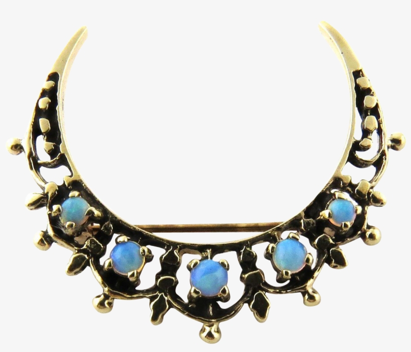 Vintage 14k Yellow Gold Crescent Moon Opal Pin Brooch - Brooch, transparent png #4594774