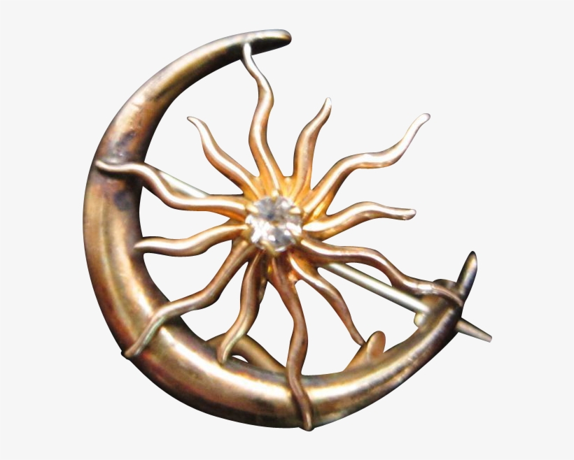 Antique Victorian Crescent Moon Sun Celestial Lapel - Transparent Sun Crescent Moon, transparent png #4594785