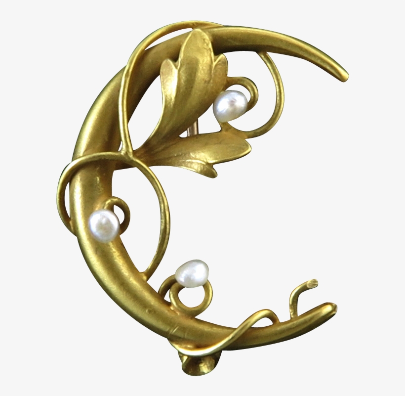 Victorian Art Nouveau Crescent Moon And Seed Pearl - Art Nouveau Crescent Moon, transparent png #4594799