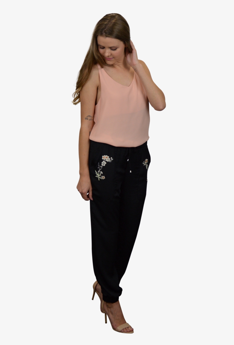 Misha Pant In Black With Ivory Blossoms - Girl, transparent png #4596354
