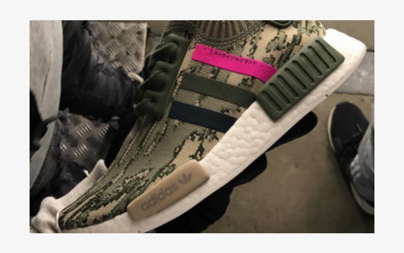 Adidas Nmd R1 Primeknit Olive And Hot Pink Absolutely - Nmd R1 Camo Pink, transparent png #4598915
