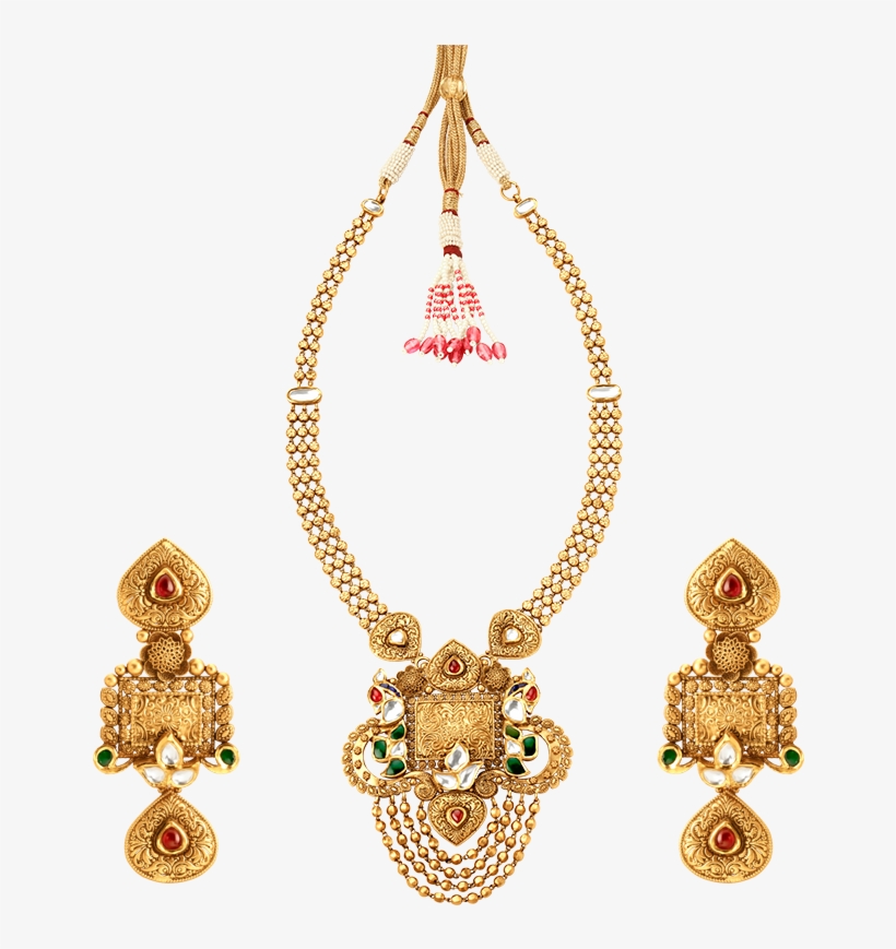 Tanishq Rivaah Glass Kundan Gold Neckwear Set Jewellery - Necklace Gold Earrings For Women Tanishq, transparent png #4599287
