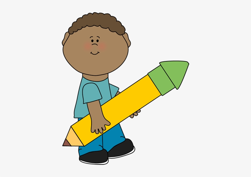 Boy Carrying Big Yellow Pencil - Boy Pencil Clipart, transparent png #464034