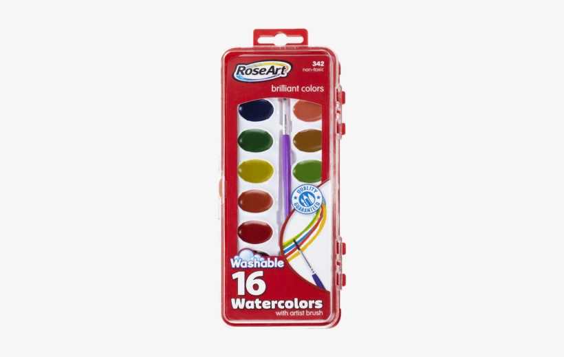 16ct Washable Watercolors - Roseart 16-color Washable Watercolors With Brush -, transparent png #467947