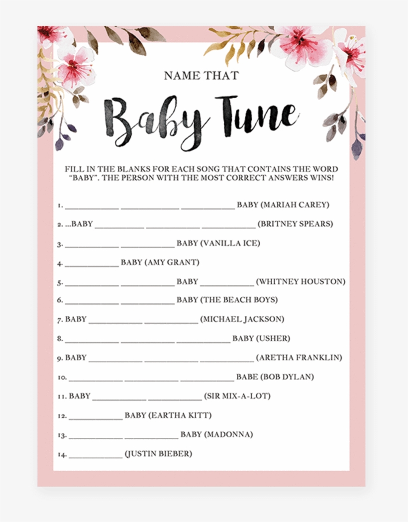 Name That Tune Baby Shower Game With Pink Flowers By - Baby Shower Emoji Pictionary, transparent png #468017