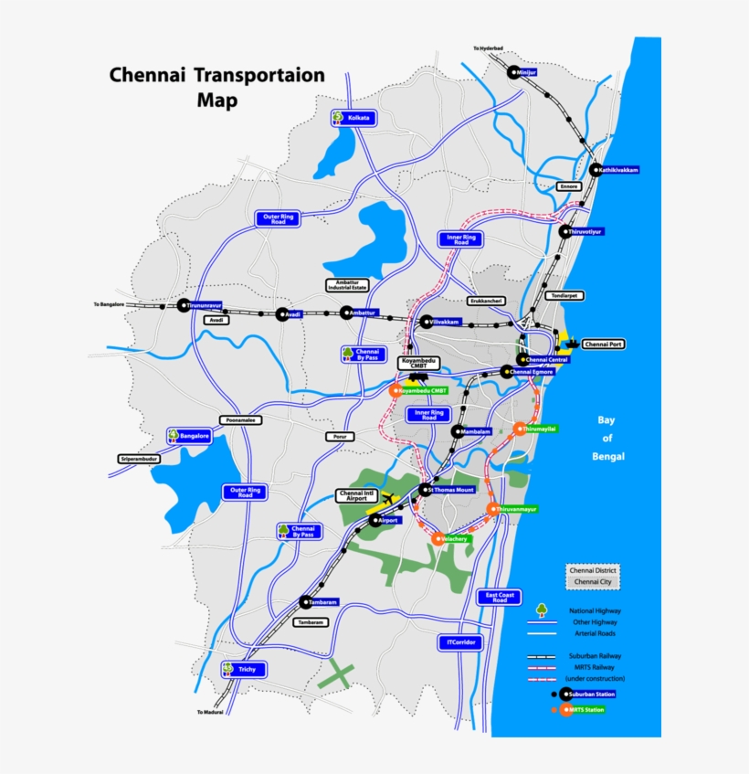 Chennai Transportation Map - Chennai Outer Ring Road Map, transparent png #4614838