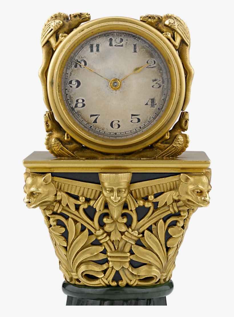 Paul Frey Miniature Gold And Jade Clock - Antique Gold Clock Png, transparent png #4616875