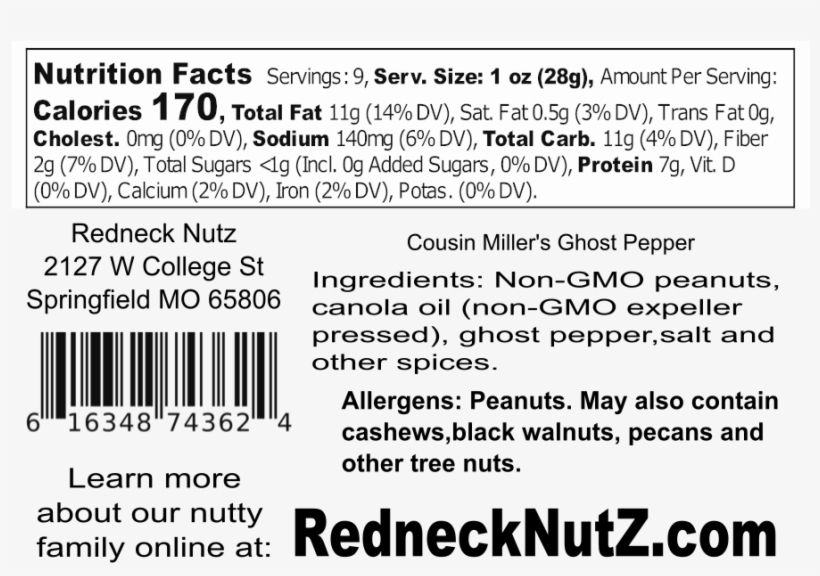 Cousin Miller's Ghost Pepper Peanuts Nutrition And - Ingredient, transparent png #4618518