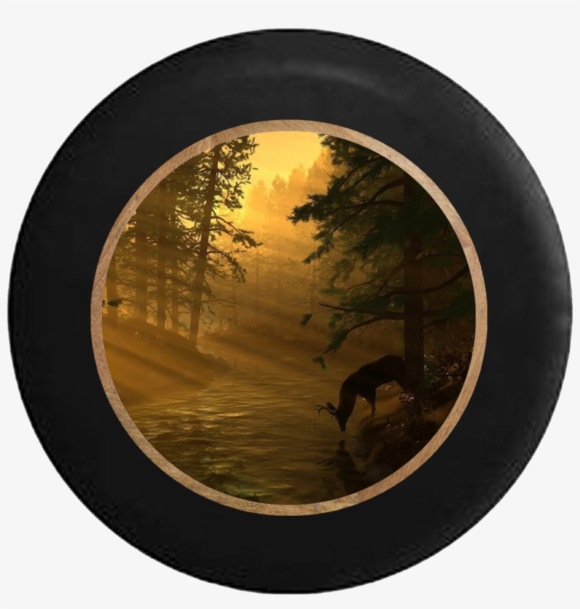 Big Buck Deer Drinking From River Tree Line Rv Camper, transparent png #4619898