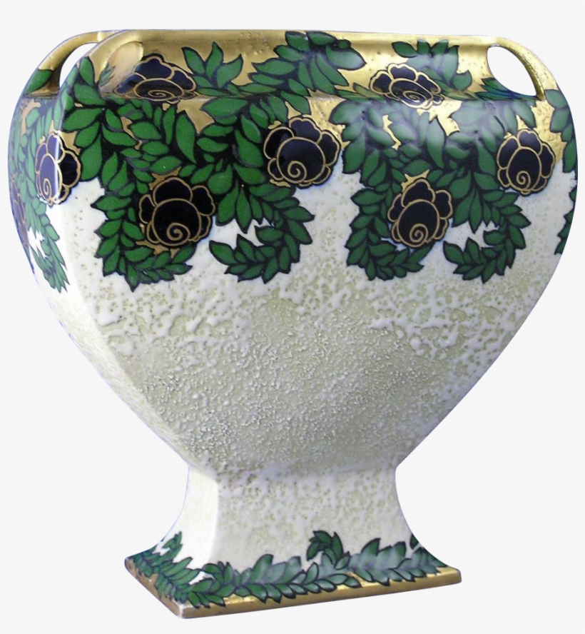 Ernst Wahliss Amphora Austria Enameled Floral Vase - Vase, transparent png #4635693