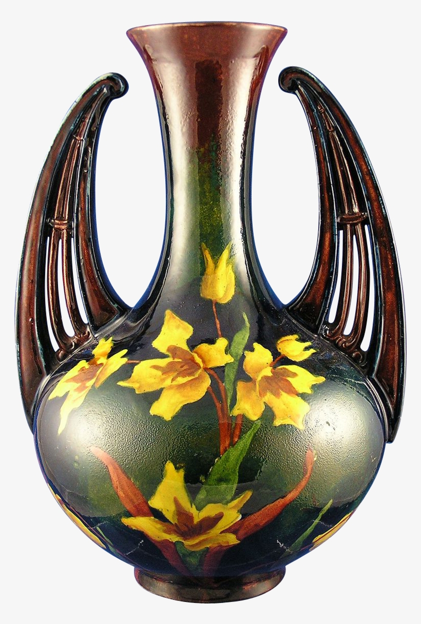 Old Moravian Austria Arts Crafts Handled Daffodil Vase Free