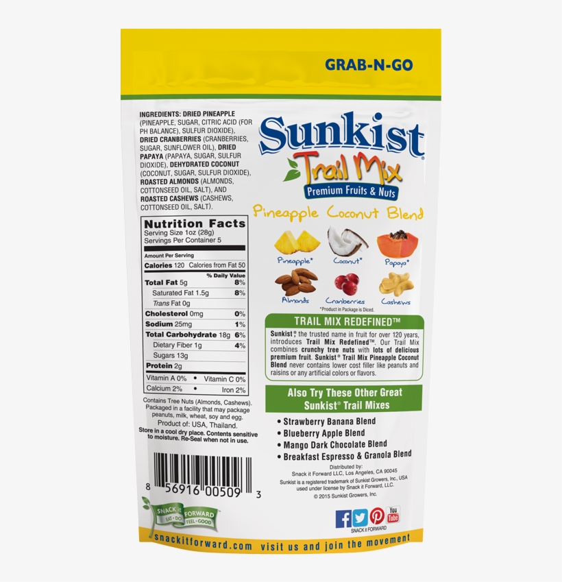 Sunkist Pineapple Coconut Premium Fruit & Nut Trail - Sunkist Trail Mix, Strawberry Banana Blend - 5 Oz, transparent png #4653054