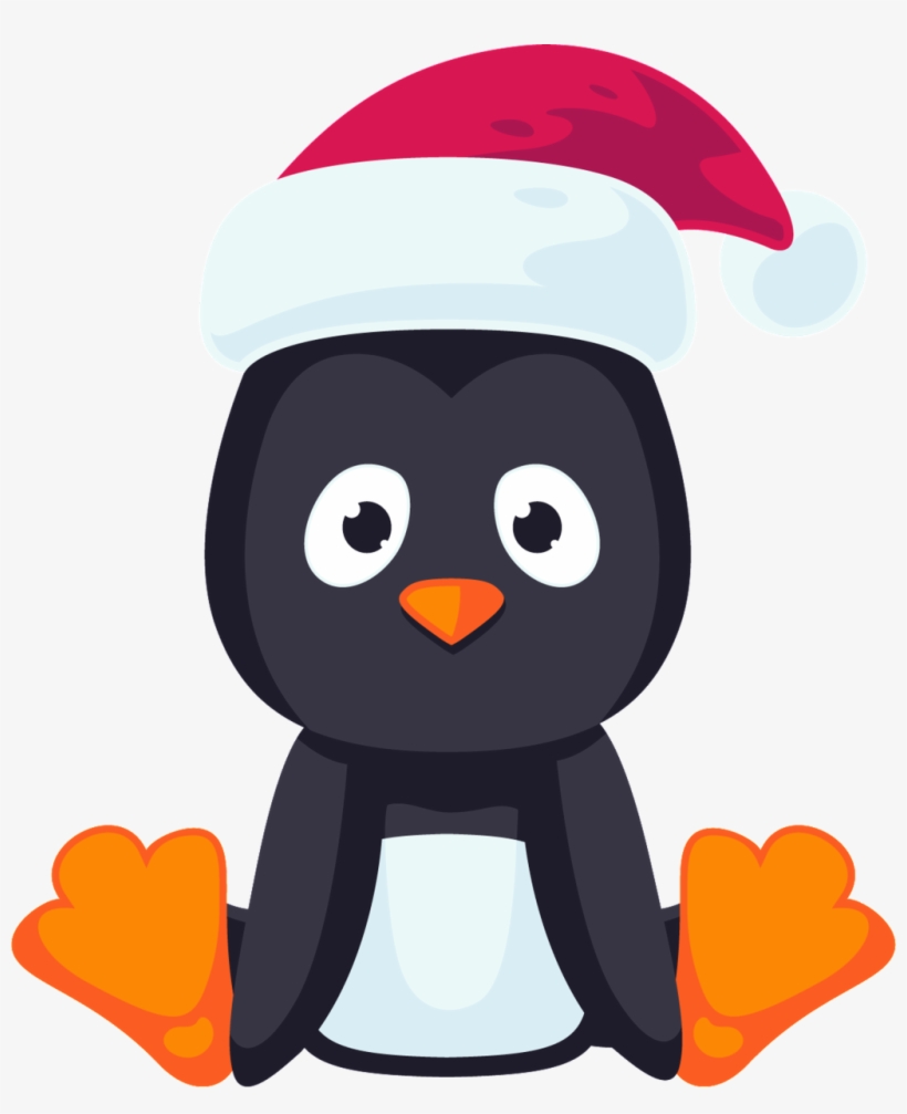 Little Penguin Sitting In A Christmas Hat With Transparent - Pinguim De Natal Png, transparent png #4660887