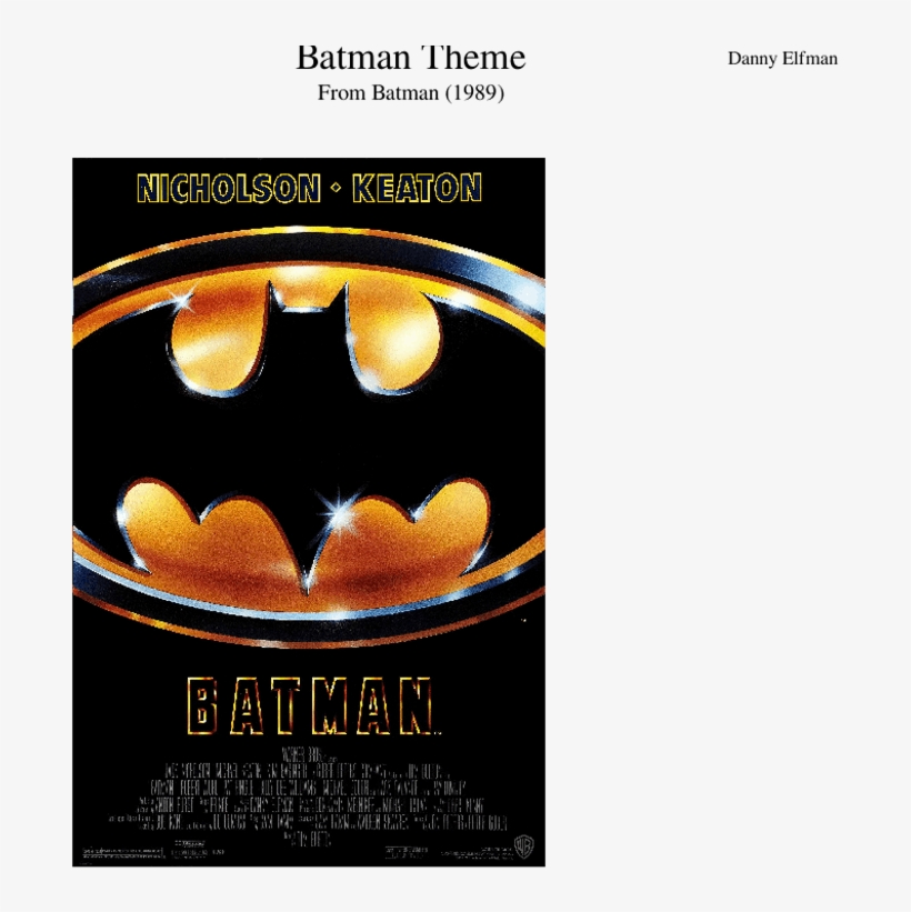 Batman Theme Sheet Music For Flute, Clarinet, Piano, - Batman 1989 Movie Poster, transparent png #4660964