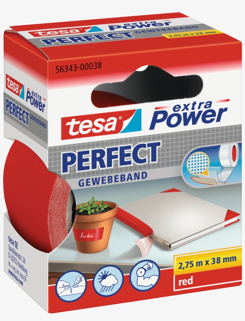 Tesa Extra Power Cloth Tape, 38 Mm, Red Tesa 56343 - Cloth Tape Tesa Red (l X W) 2.75 M X 38 Mm Natura, transparent png #4663048